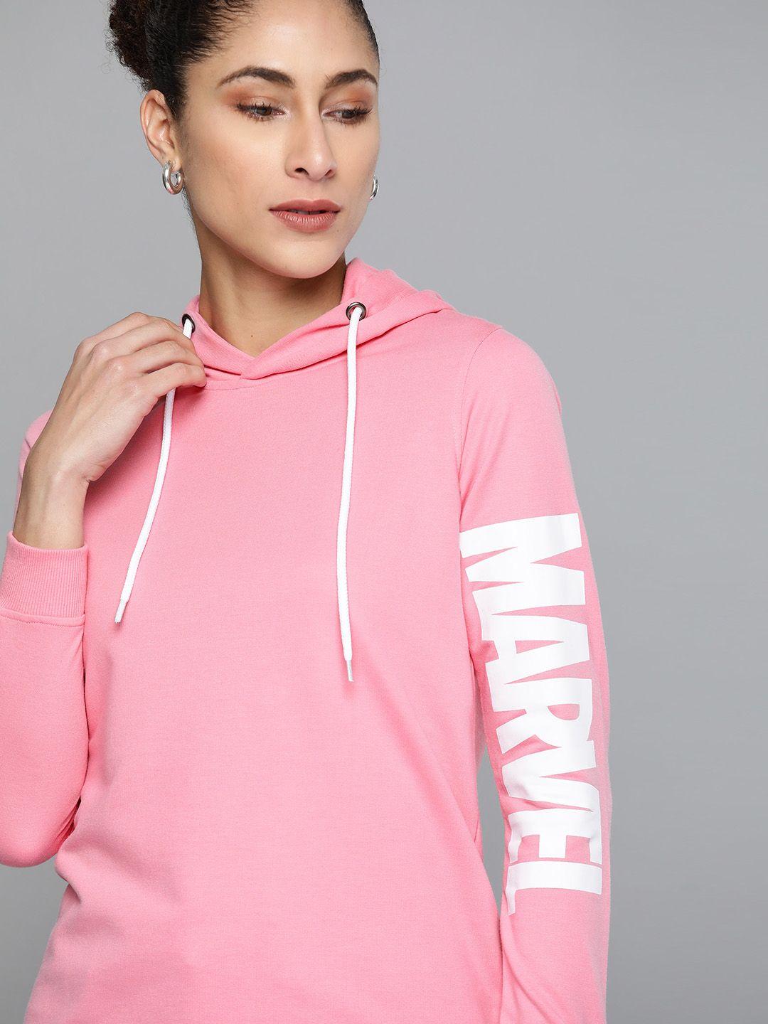 kook n keech marvel women pink marvel print detail hooded sweatshirt