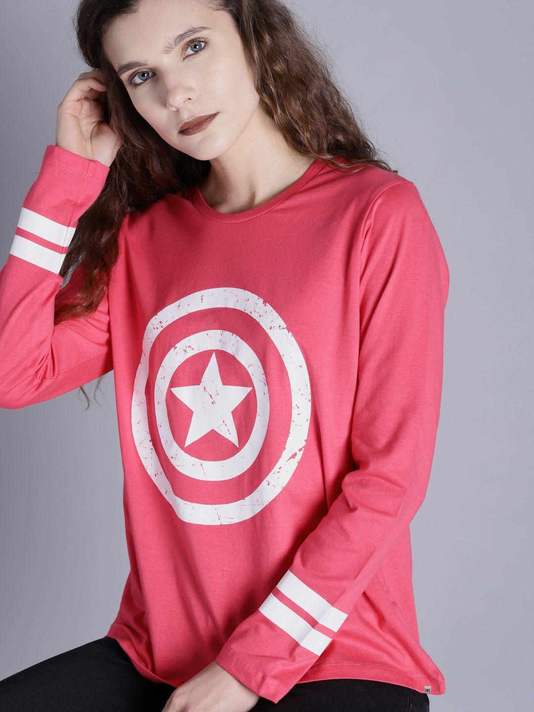 kook n keech marvel women pink printed oversize round neck t-shirt