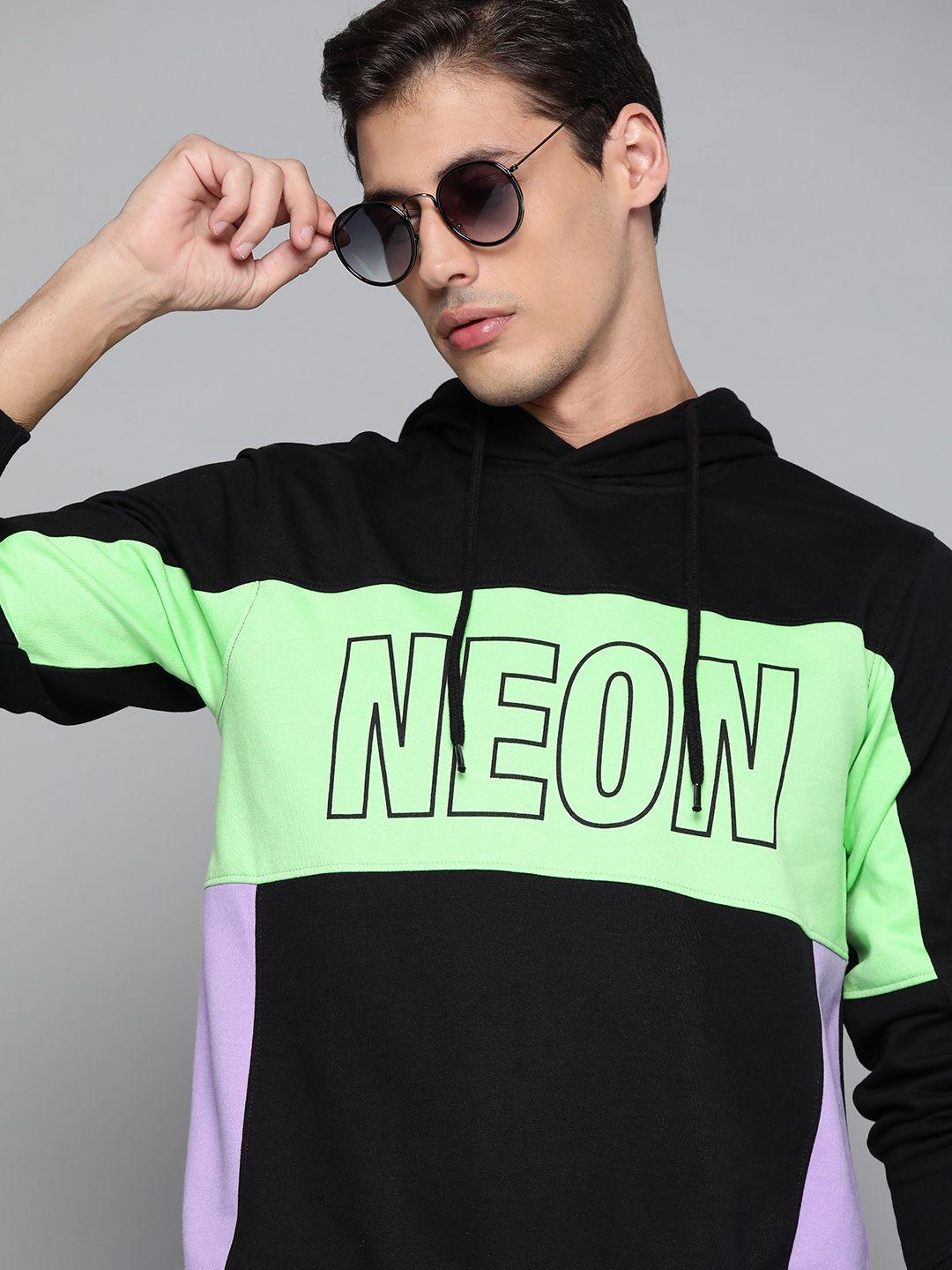 kook n keech men black & green printed hooded sweatshirt