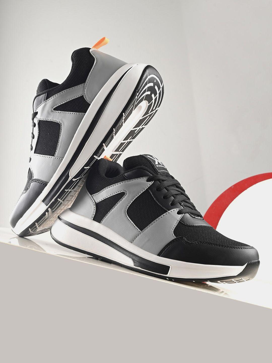 kook n keech men black & grey colourblocked lightweight lace-ups sneakers