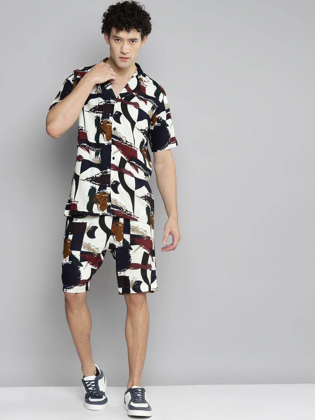 kook n keech men black & white floral printed loose fit shorts