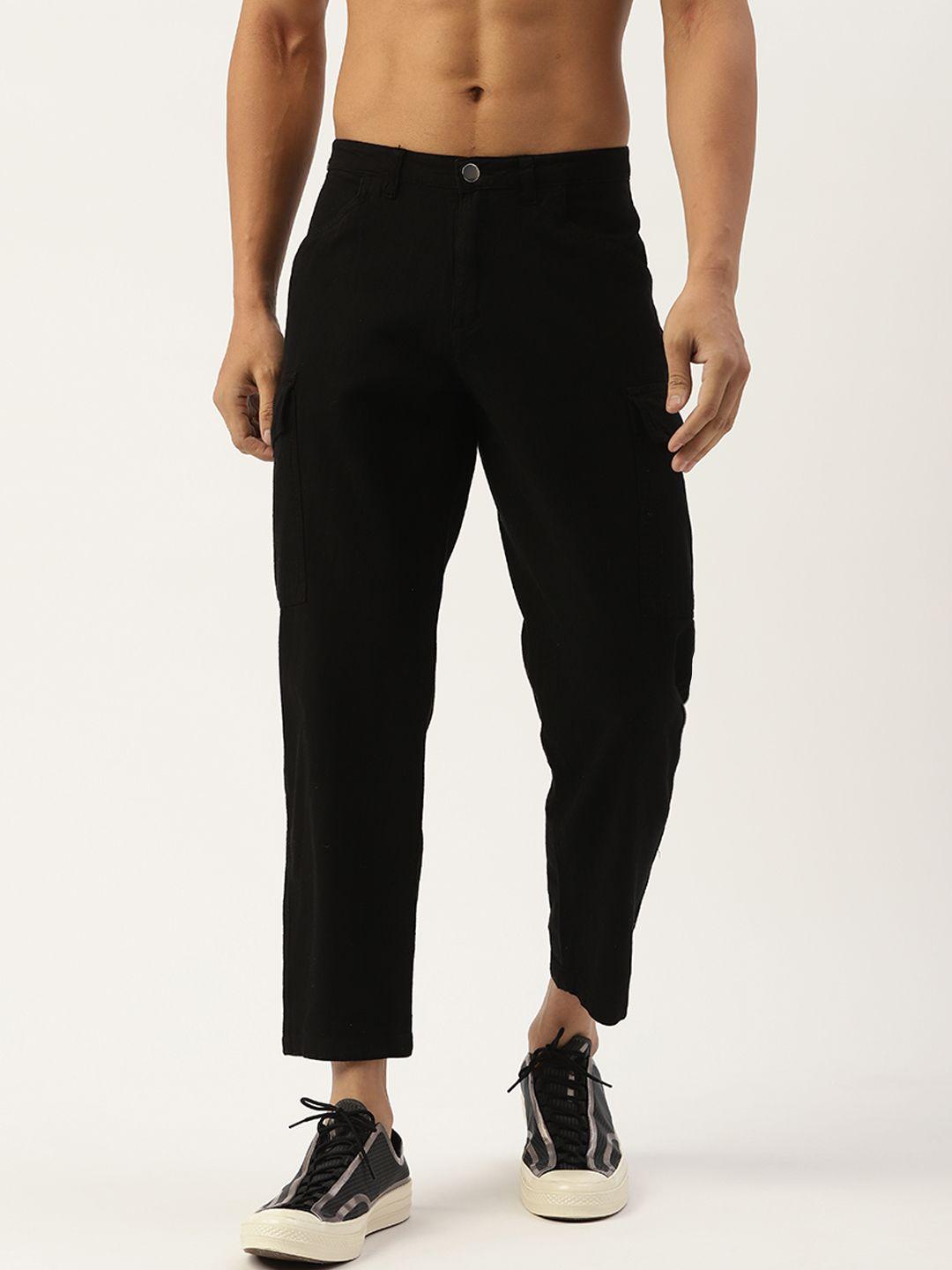 kook n keech men black cotton woven crop  cargos