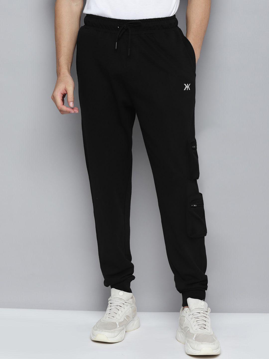 kook n keech men black mid-rise cotton joggers