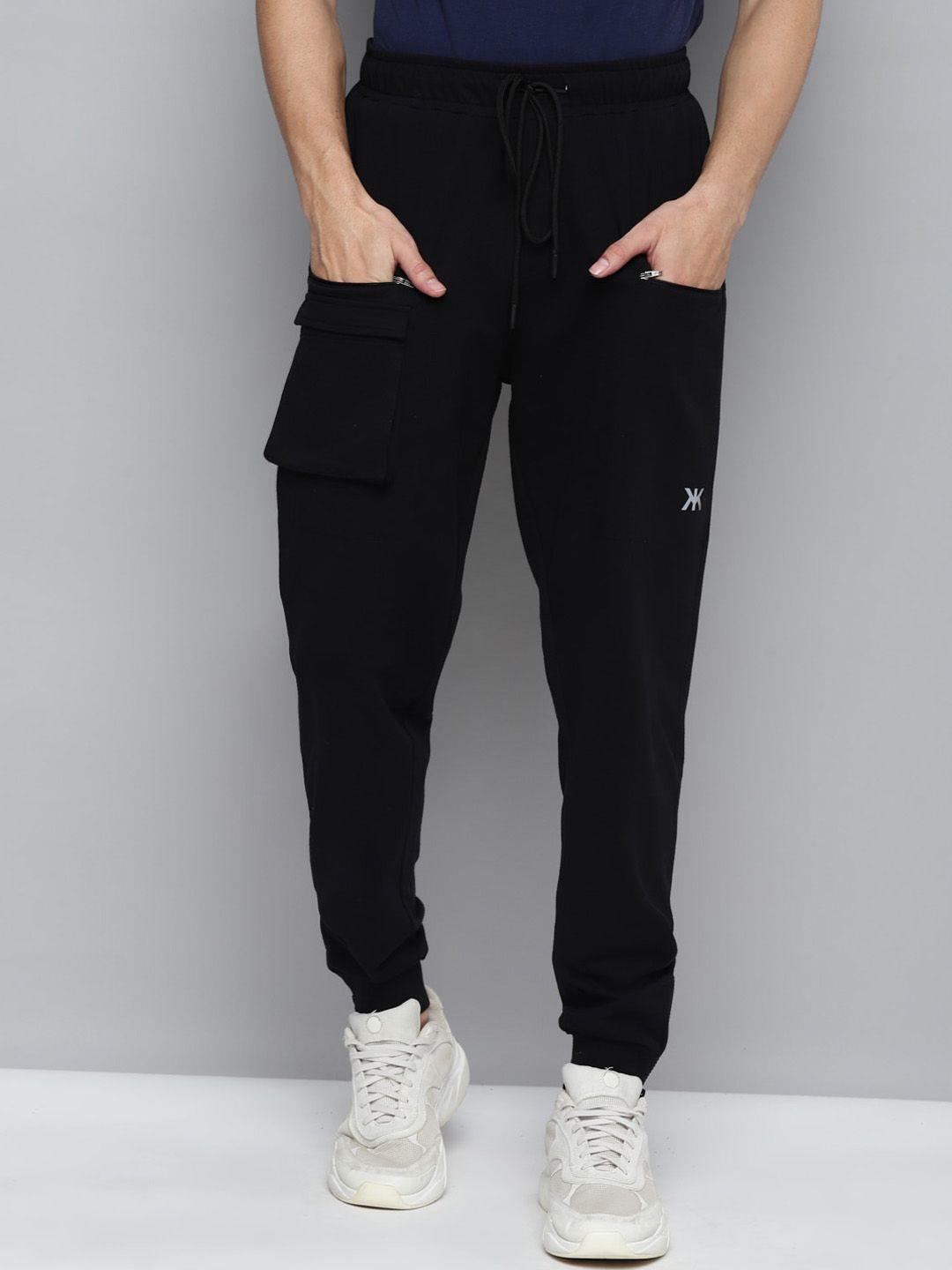 kook n keech men black mid-rise cotton joggers