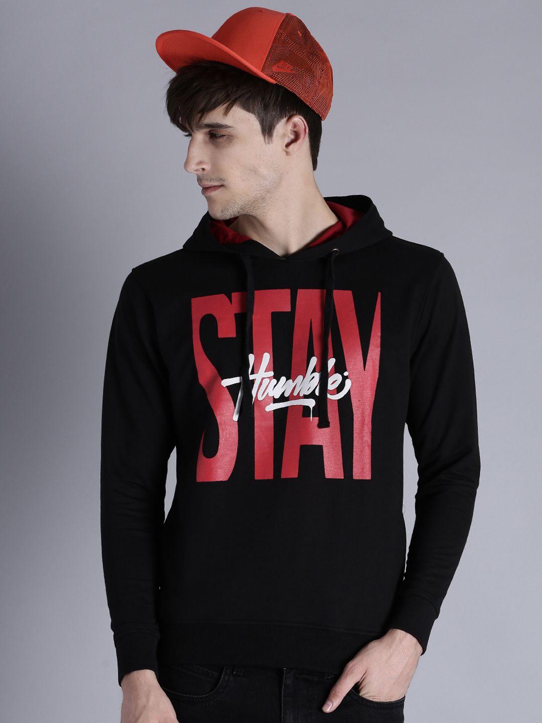 kook n keech men black printed hooded sweatshirt