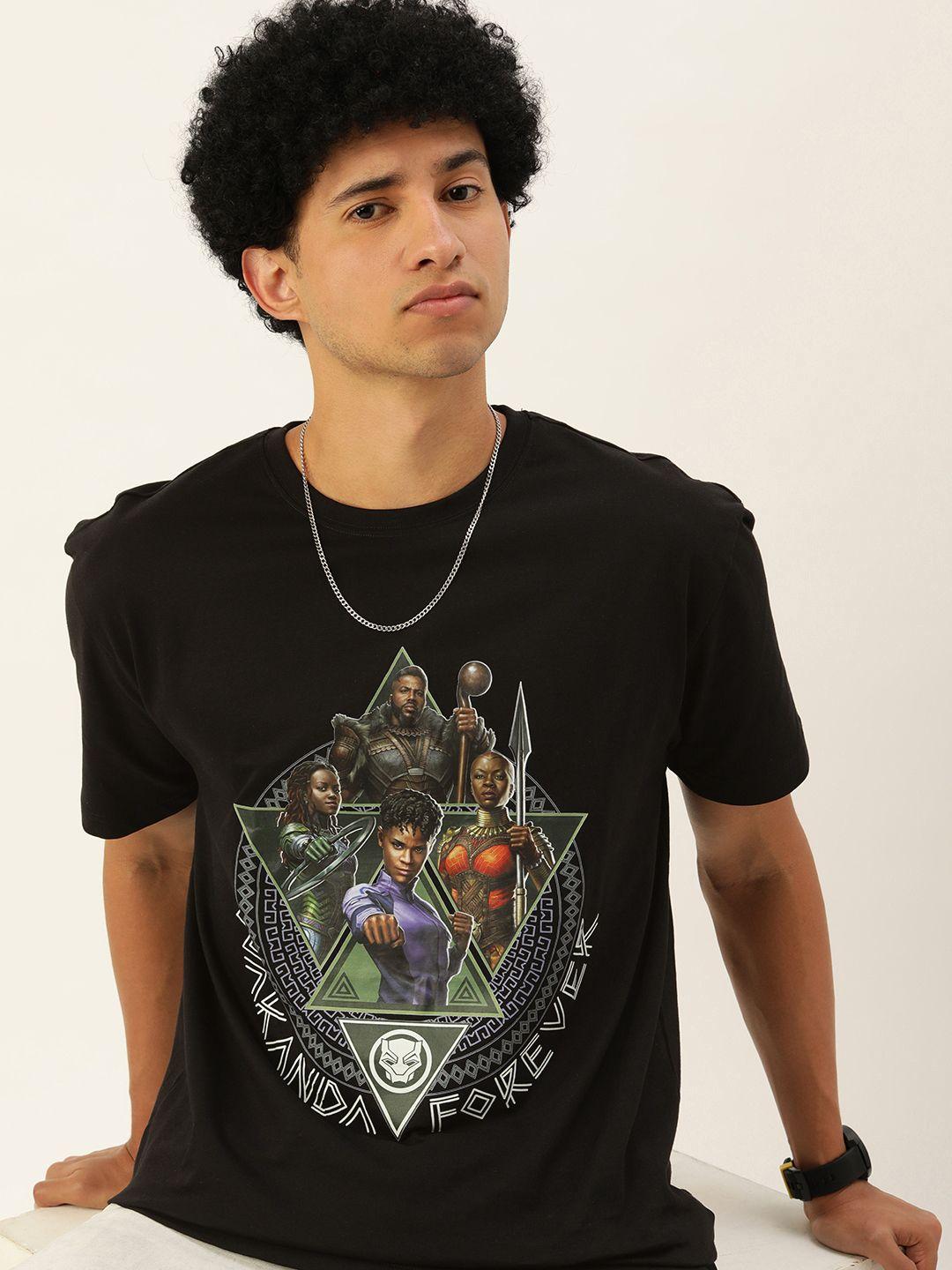 kook n keech men black pure cotton marvel black panther printed loose fit t-shirt