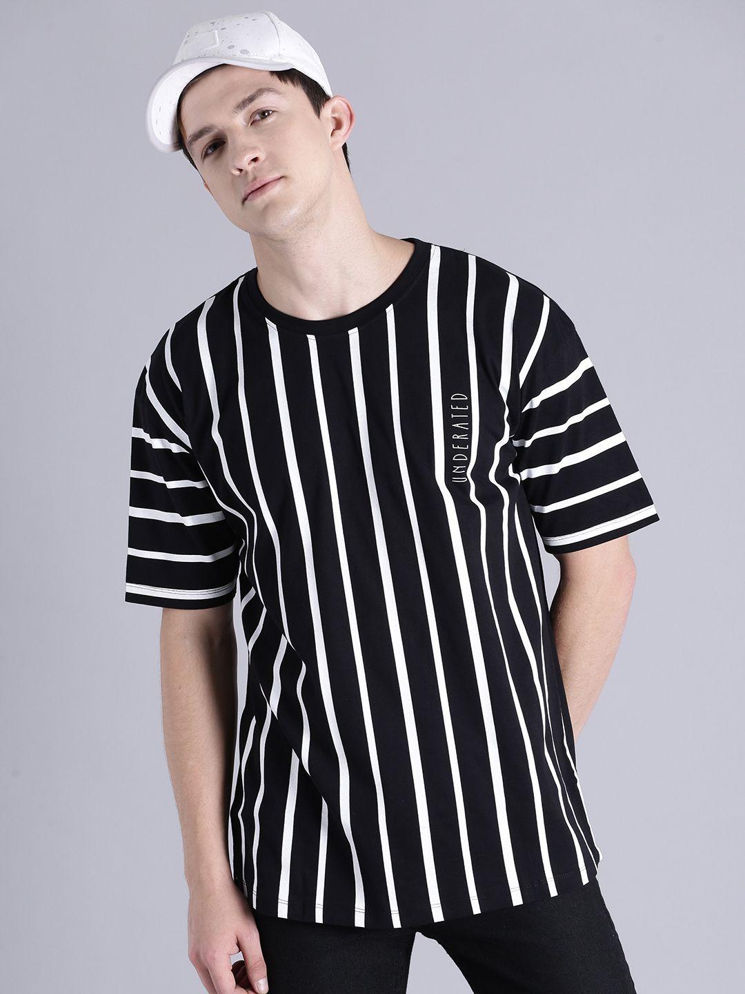 kook n keech men black striped oversized longline t-shirt