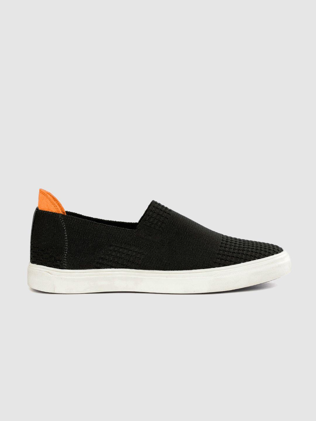 kook n keech men black woven design slip-on sneakers