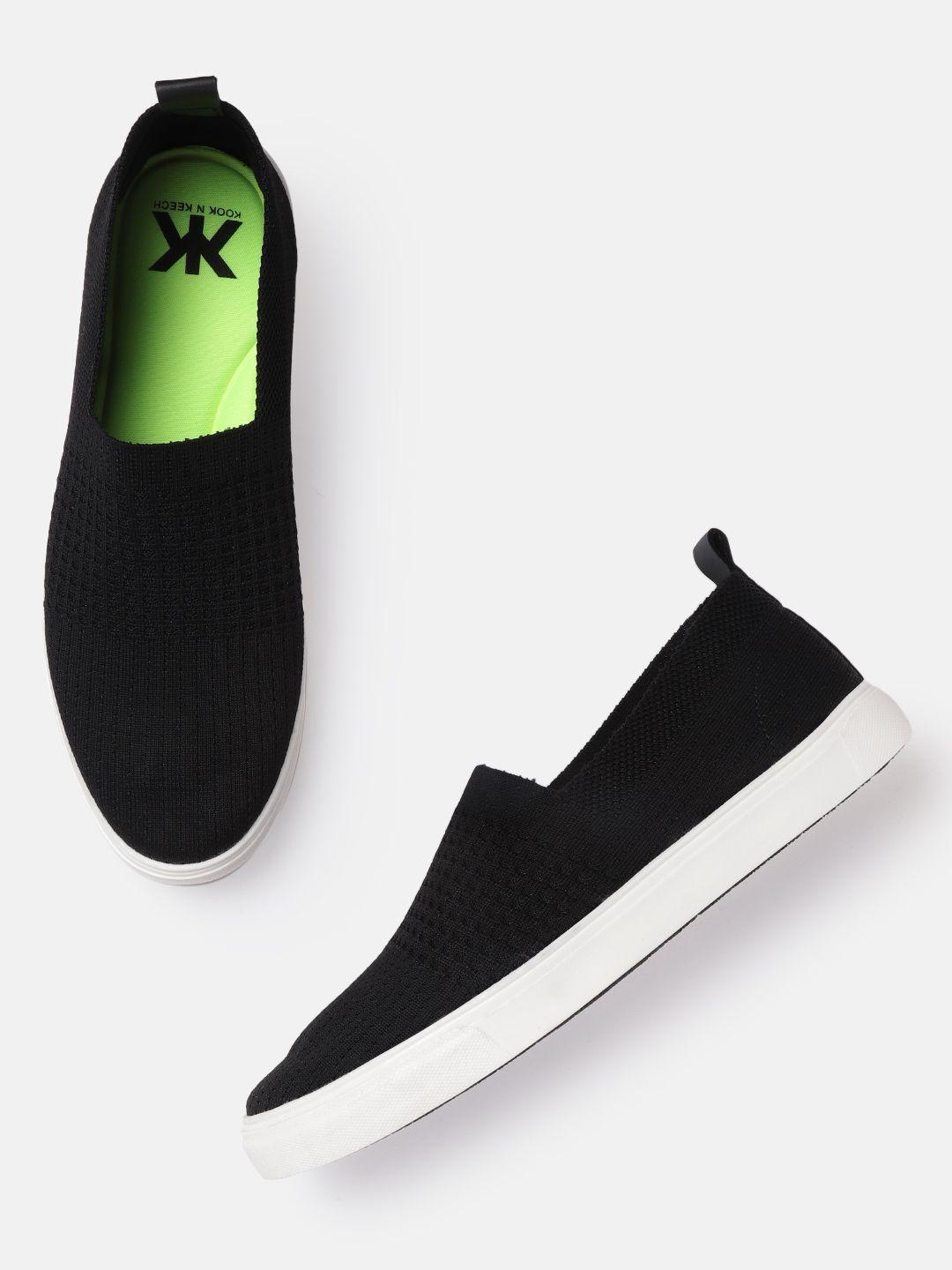 kook n keech men black woven design slip-on sneakers