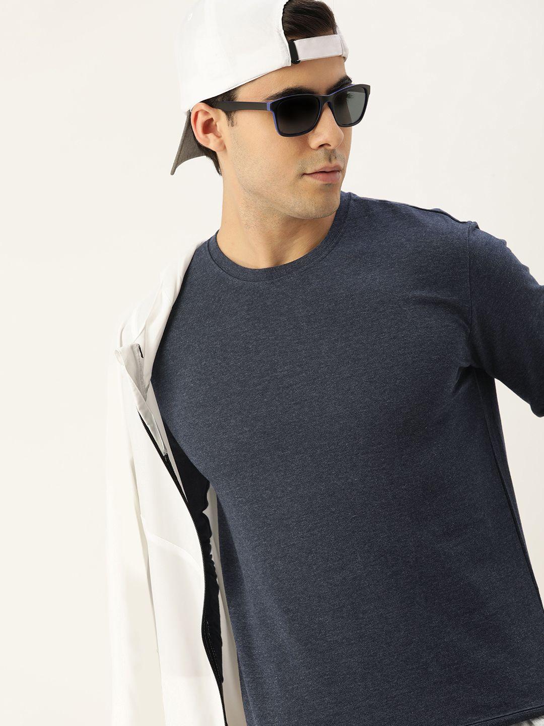 kook n keech men blue solid round neck sweatshirt