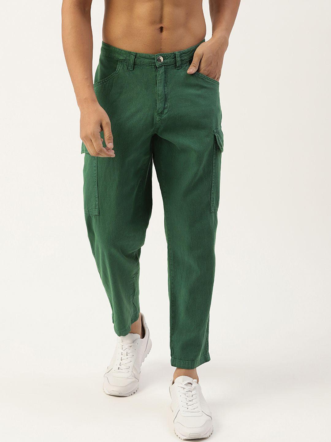 kook n keech men green cotton woven crop  cargos