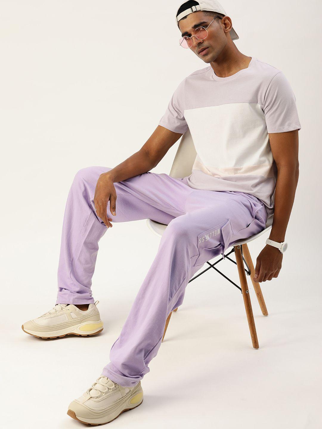 kook n keech men lavender pure cotton solid track pants