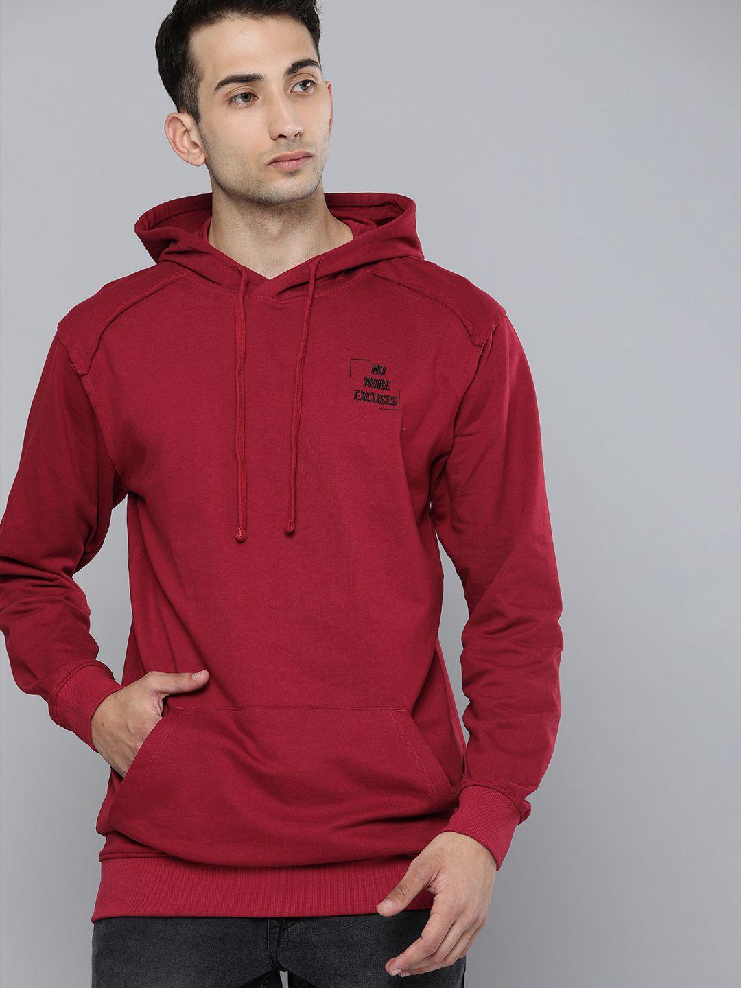 kook n keech men maroon solid hooded longline pullover sweatshirt