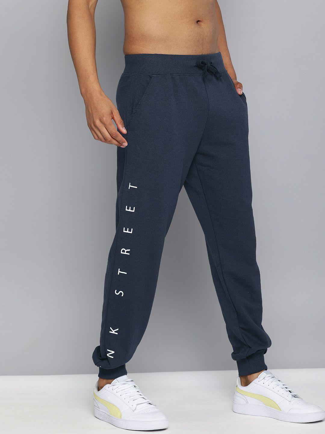 kook n keech men navy blue printed straight fit joggers