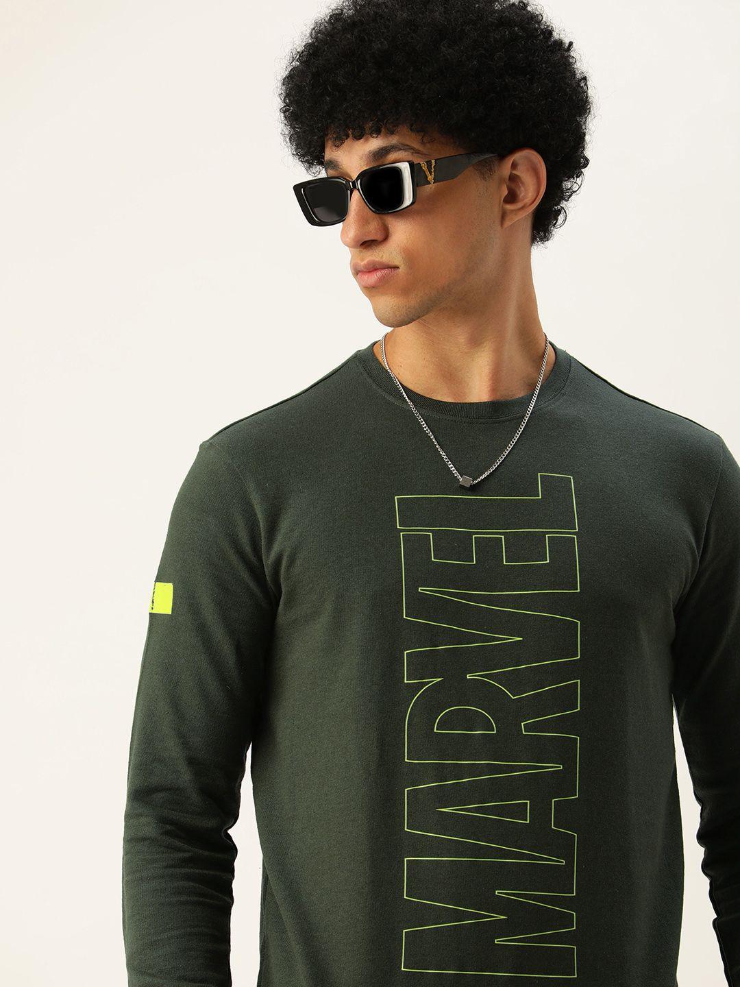 kook n keech men olive green marvel printed sweatshirt