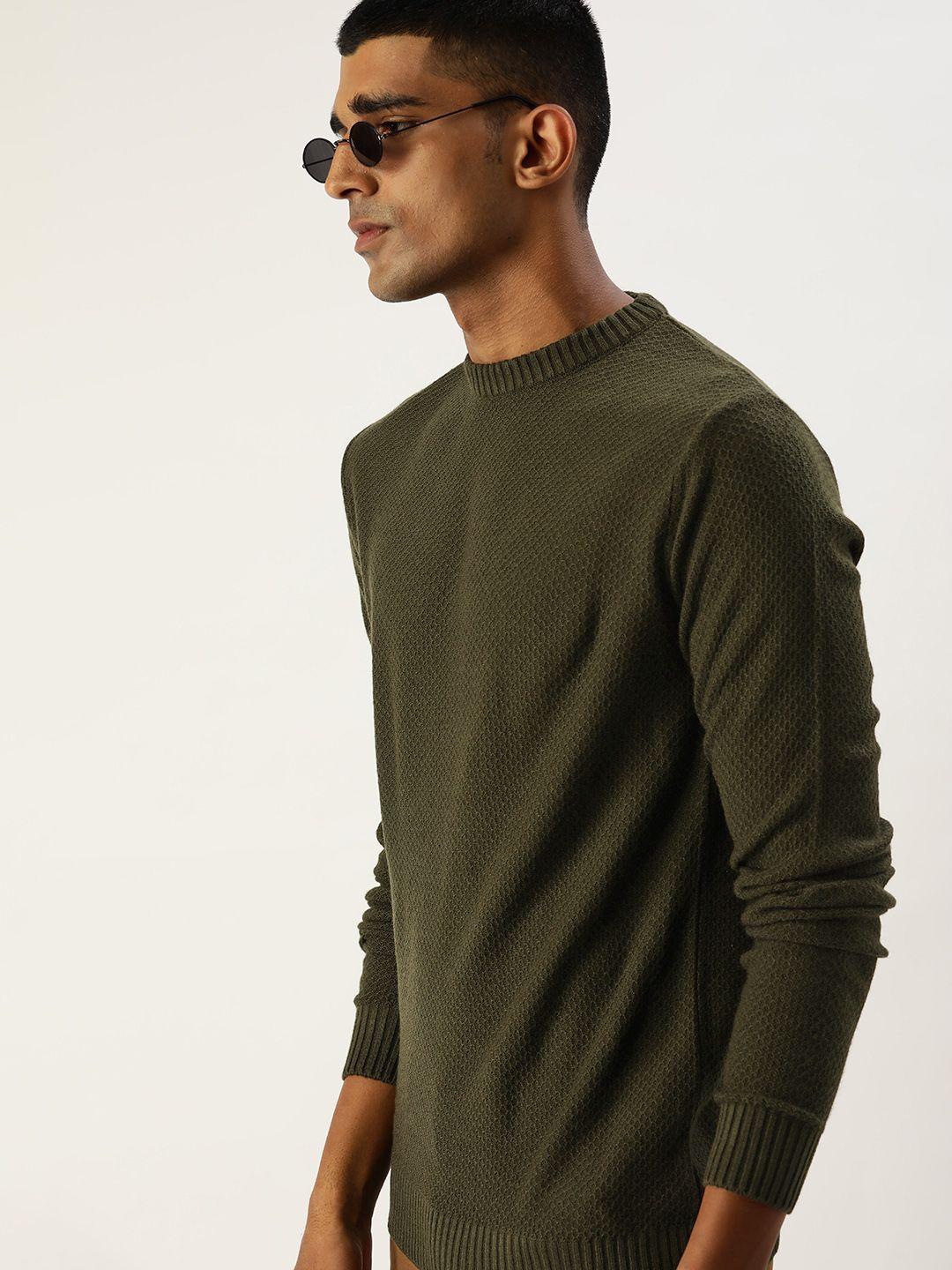 kook n keech men olive green solid pullover