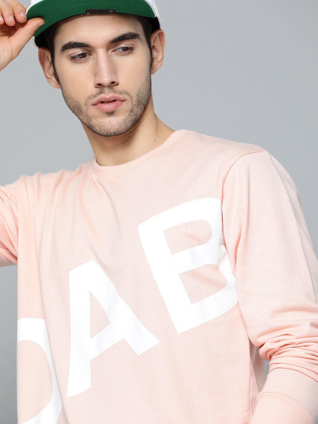 kook n keech men peach-coloured & white typography printed sweatshirt