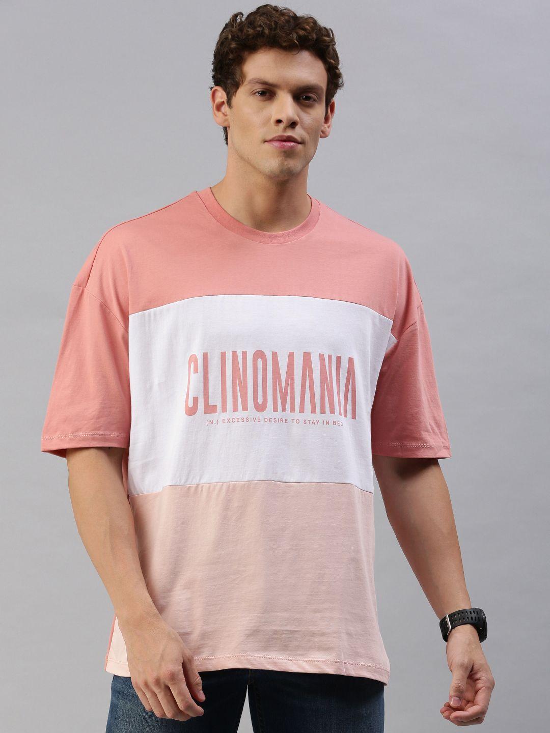 kook n keech men pink  white colourblocked round neck pure cotton t-shirt with print