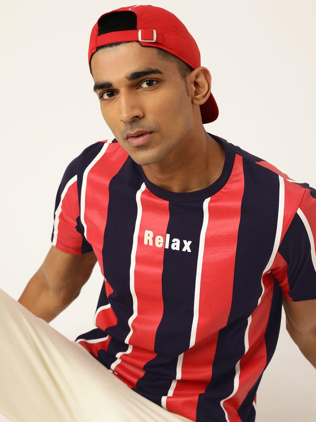 kook n keech men red & navy blue striped pure cotton t-shirt