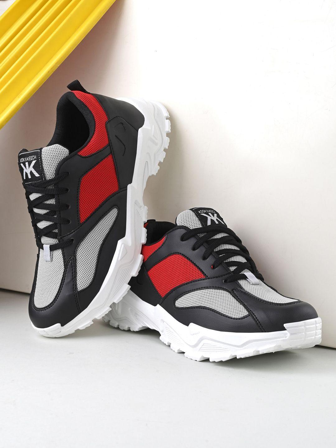 kook n keech men red and black colourblocked lightweight sneakers
