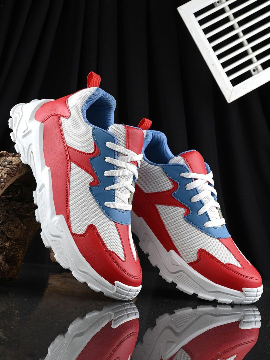 kook n keech men red and blue colourblocked lightweight sneakers