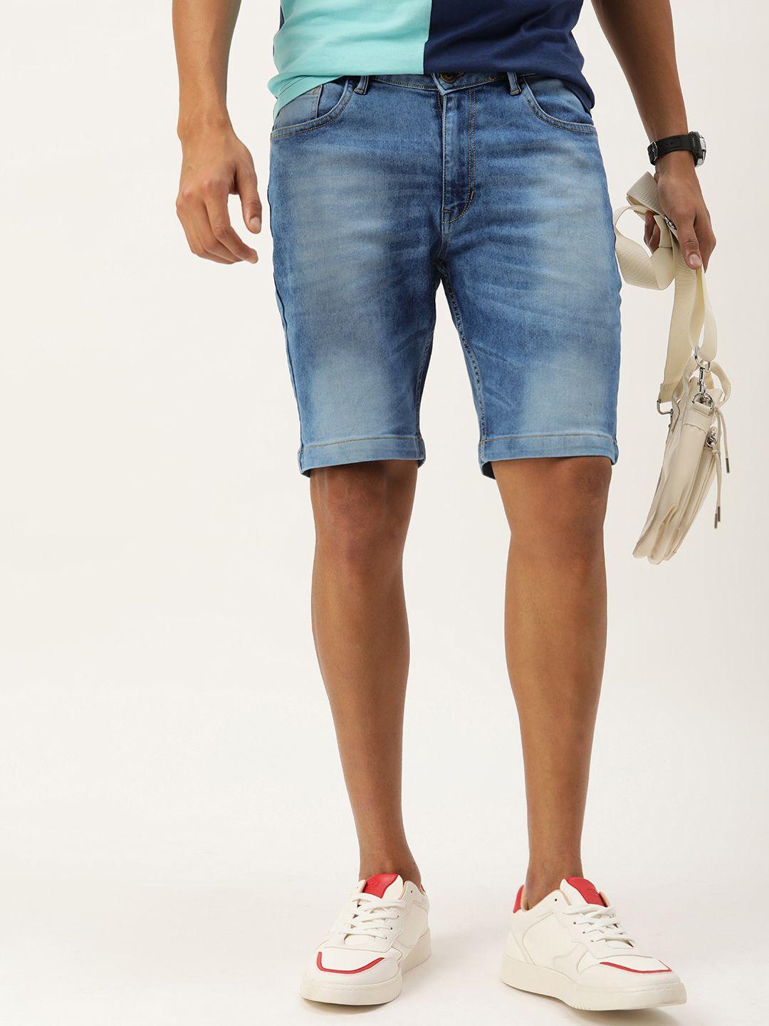 kook n keech men washed slim fit denim shorts