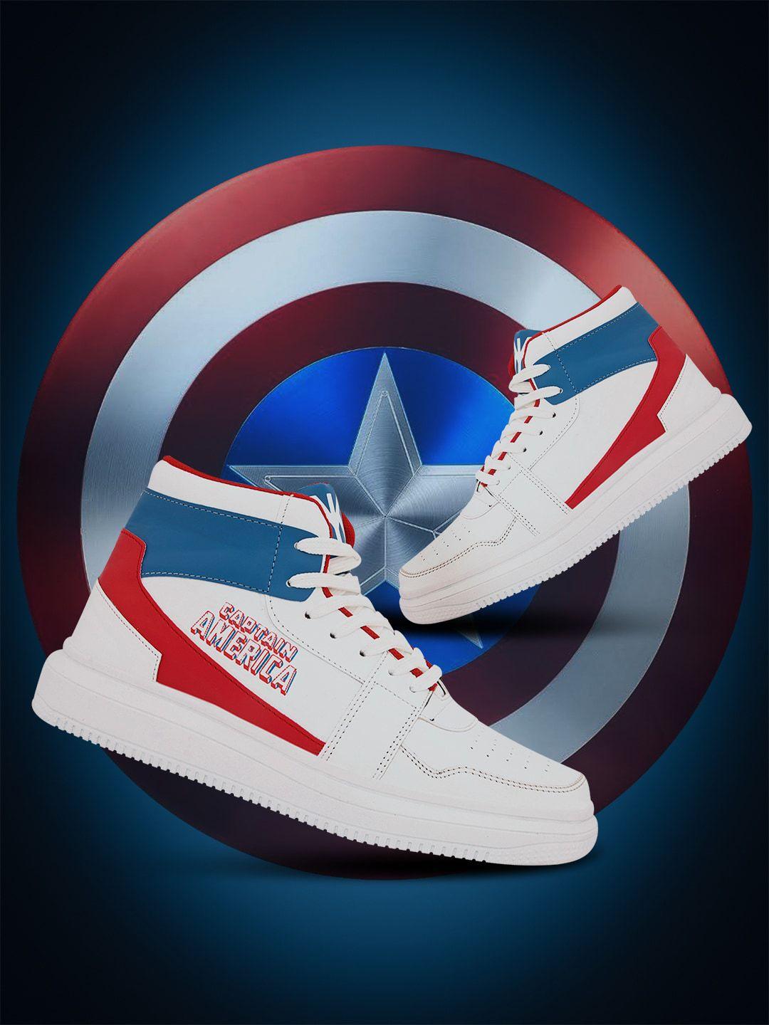 kook n keech men white & blue mid top colourblocked captain america sneakers
