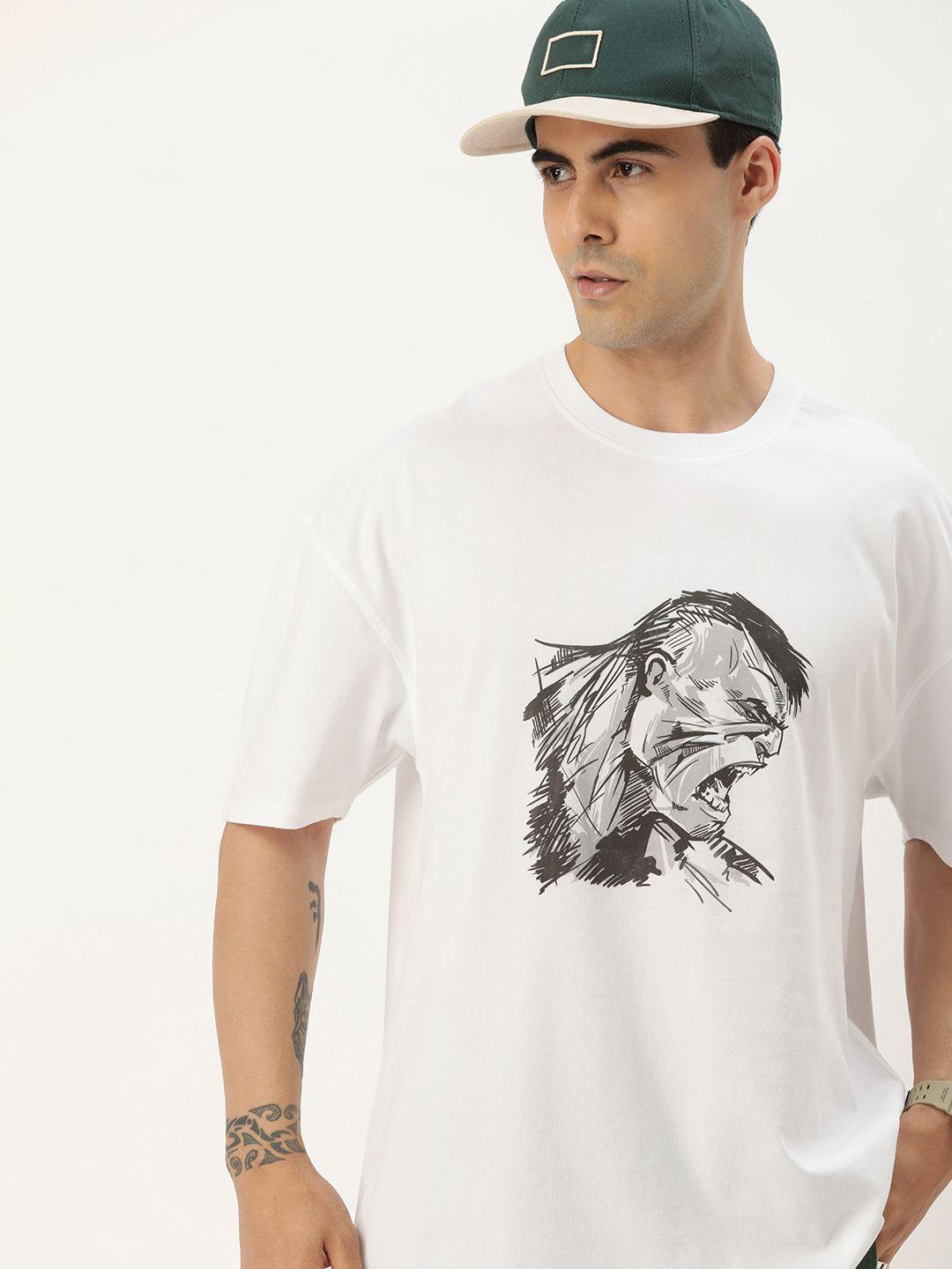 kook n keech men white & grey printed loose t-shirt