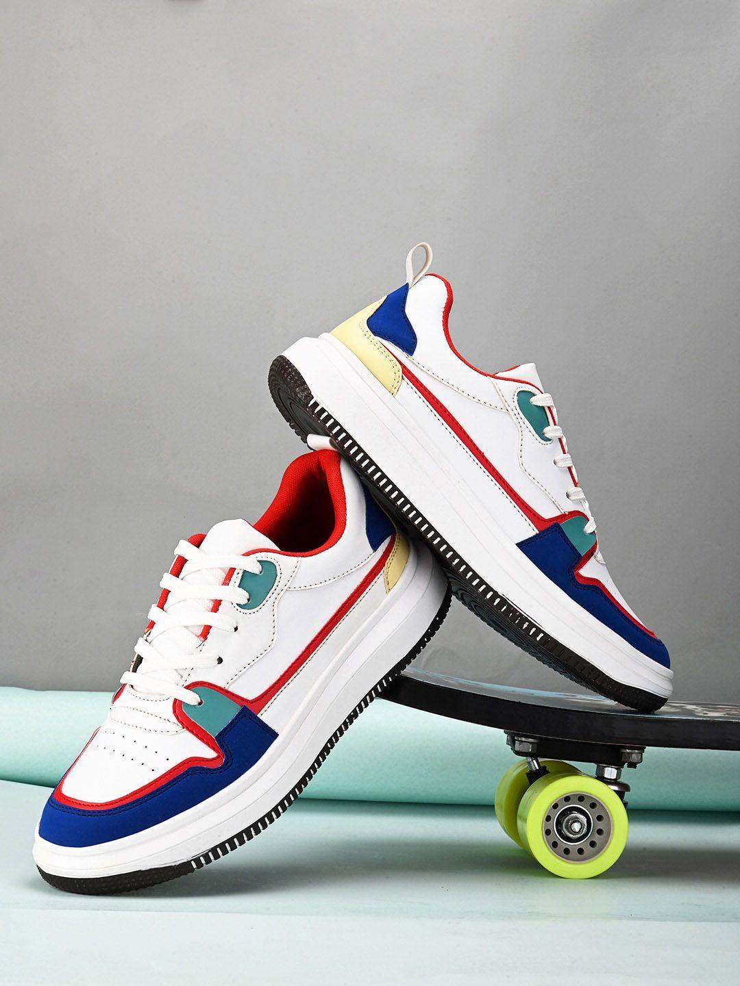 kook n keech men white & navy blue colourblocked comfort insole basics sneakers