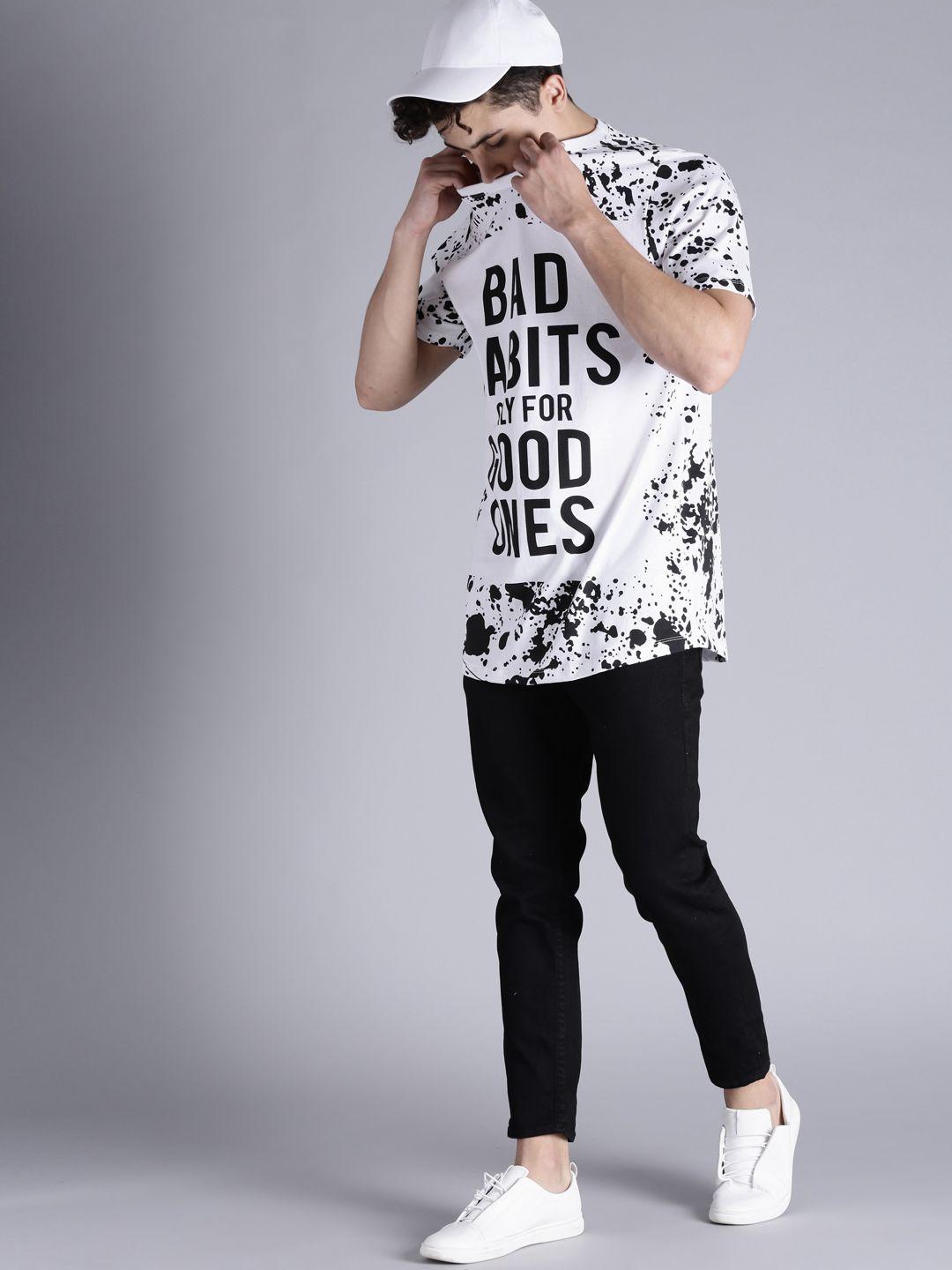 kook n keech men white printed longline t-shirt