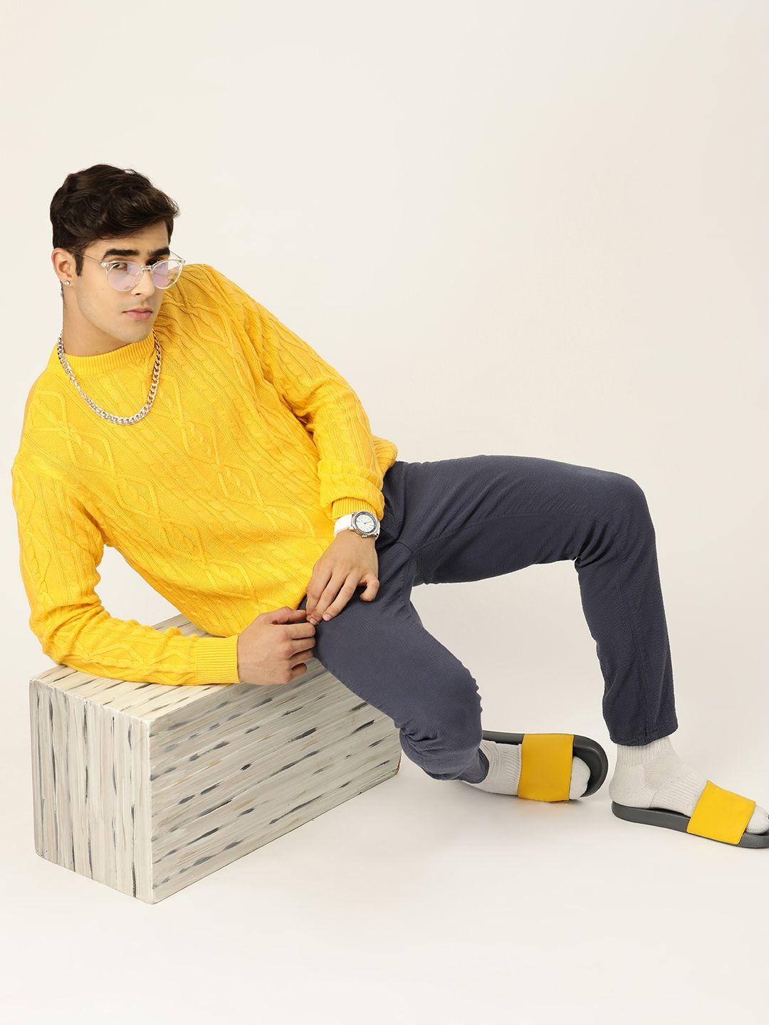 kook n keech men yellow cable knit pullover