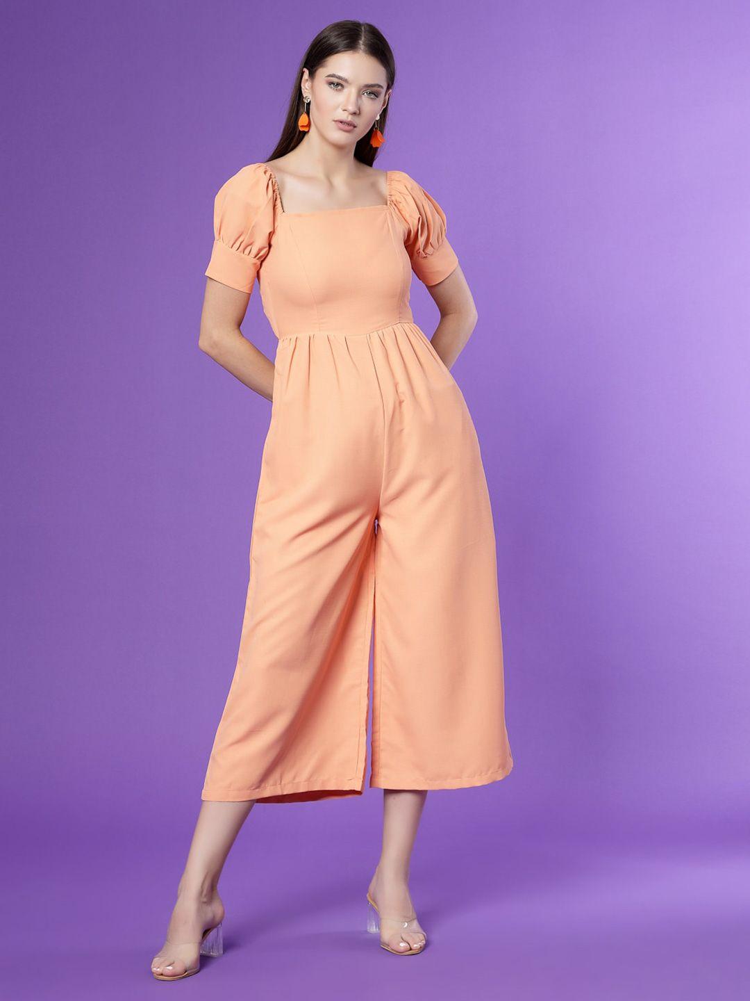 kook n keech peach-coloured square neck puffed sleeves basic jumpsuit