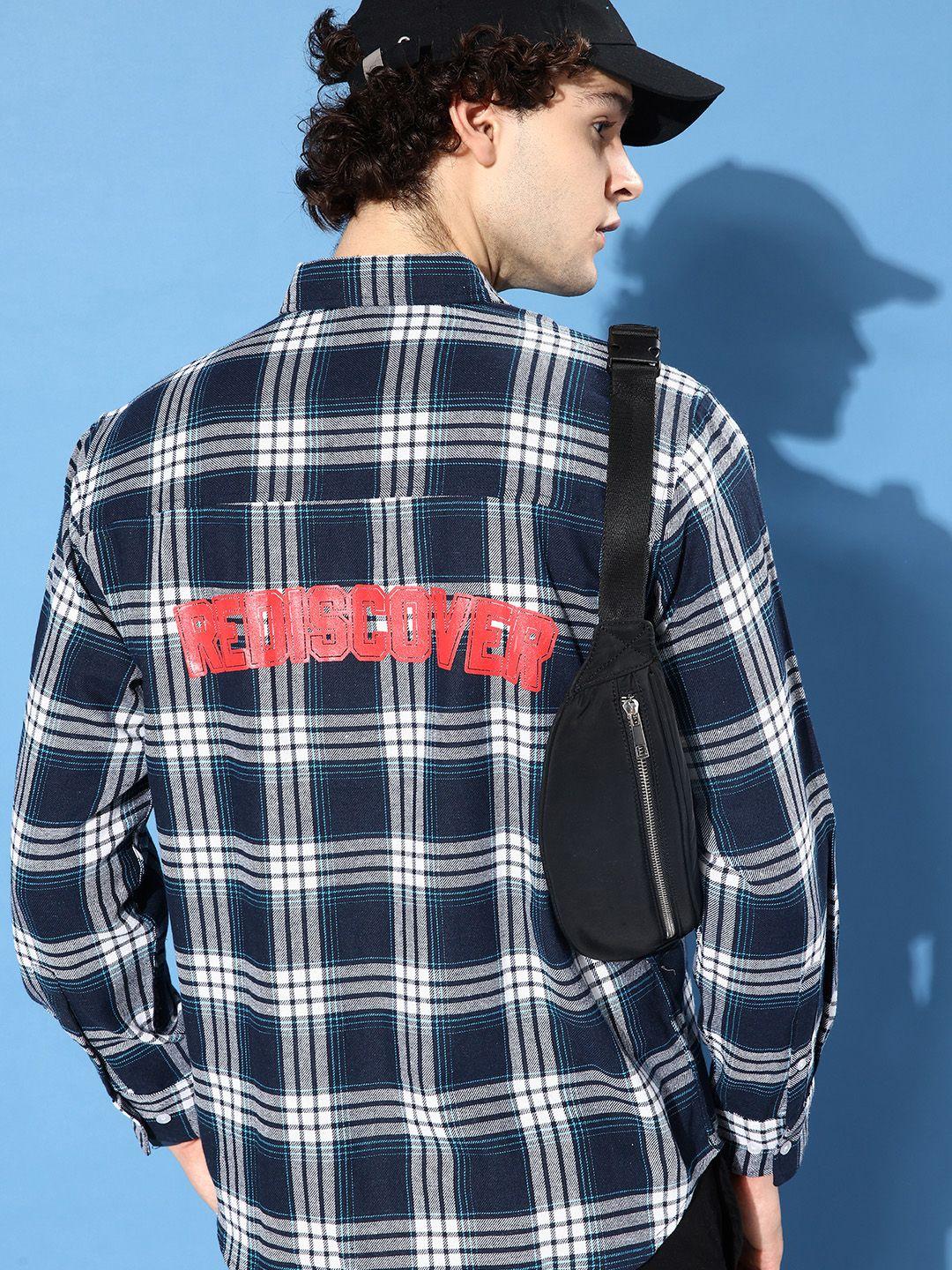 kook n keech pure cotton checked typography printed oversized fit casual shirt