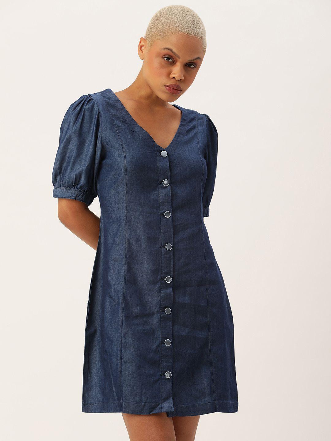 kook n keech pure cotton denim a-line dress