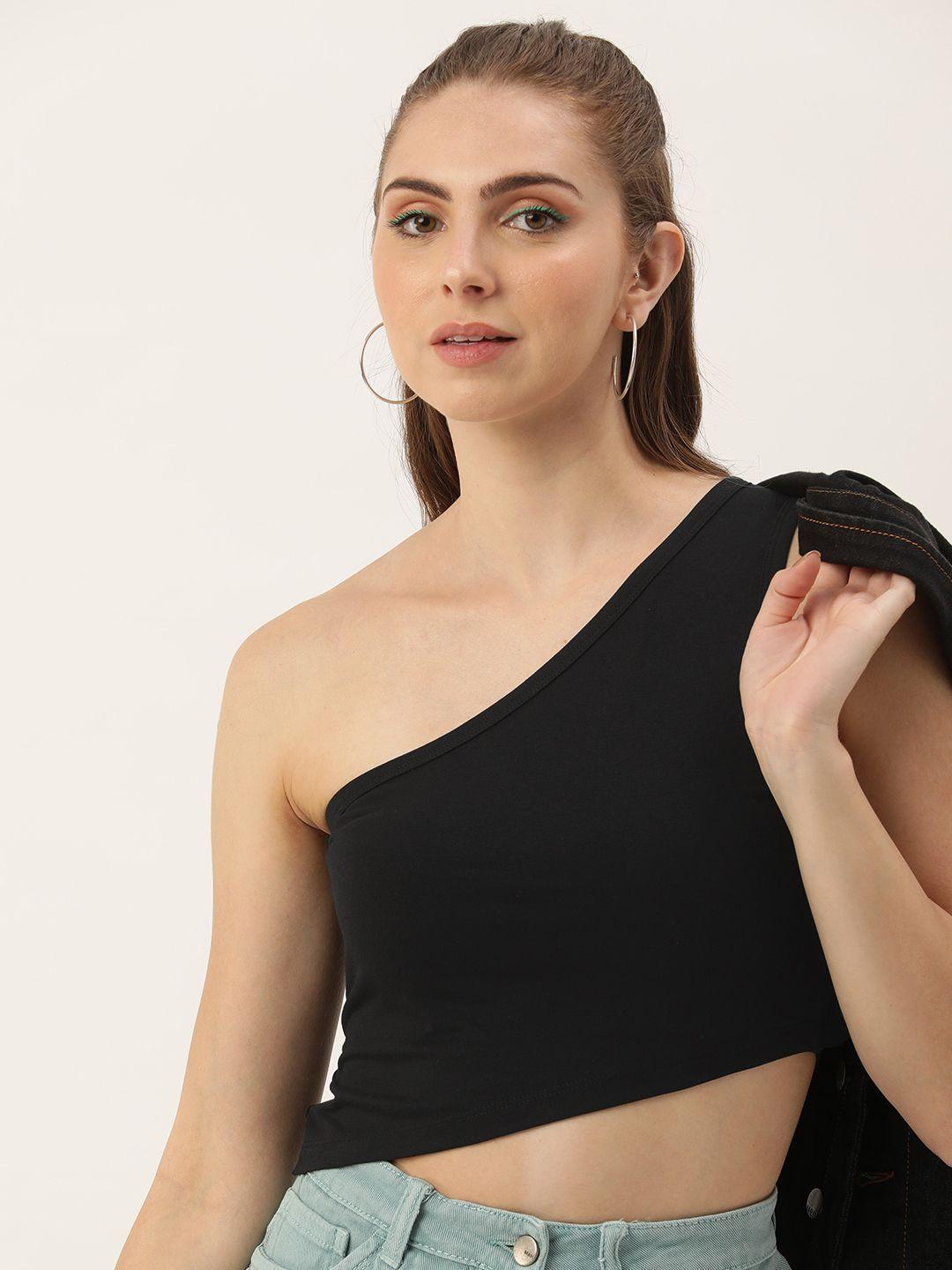 kook n keech solid one shoulder fitted crop top