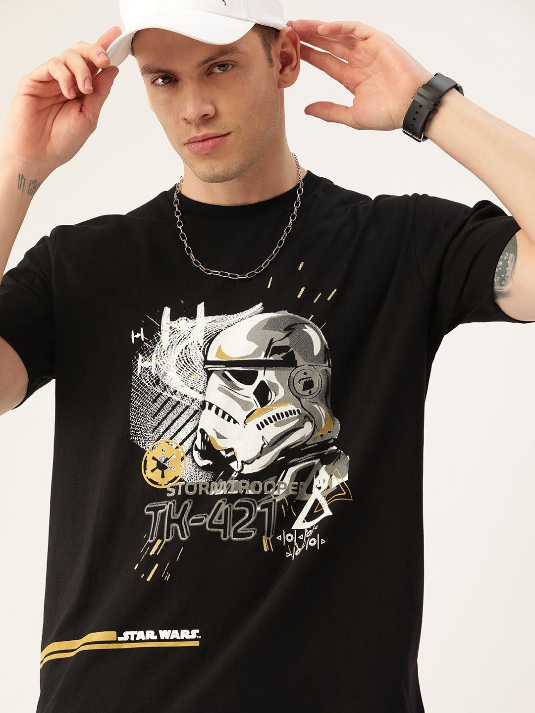 kook n keech star wars men black & white printed pure cotton t-shirt