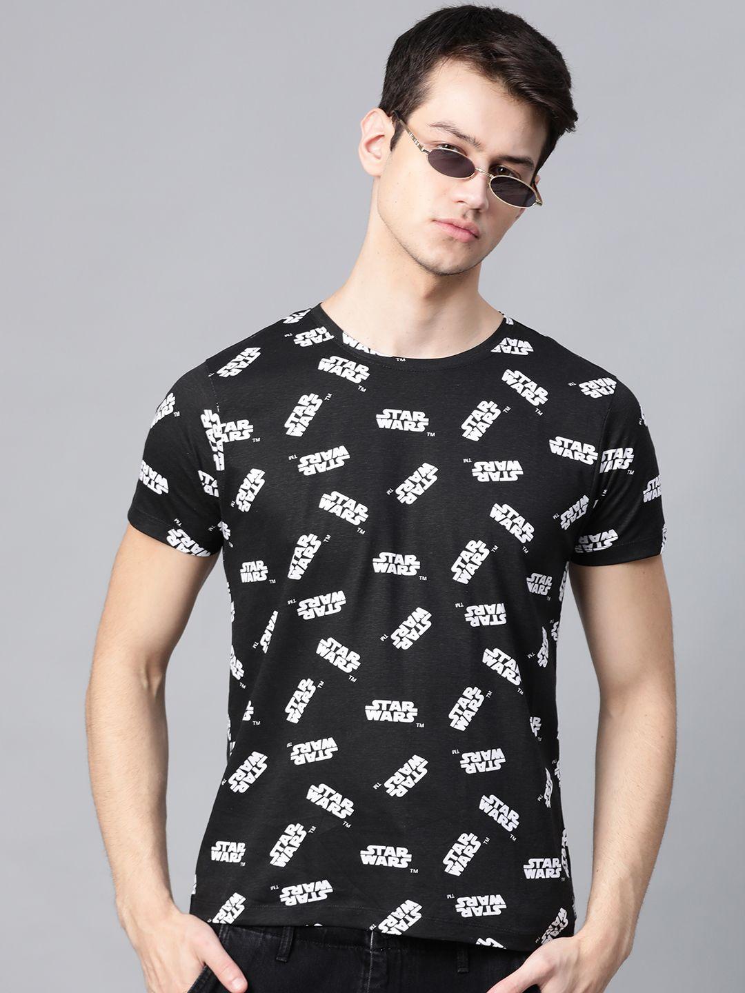 kook n keech star wars men black  white printed round neck pure cotton t-shirt