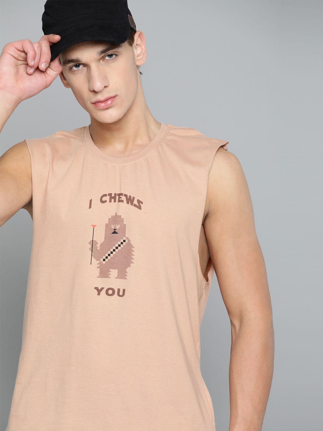 kook n keech star wars men dusty peach-coloured pure cotton printed round neck oversized t-shirt