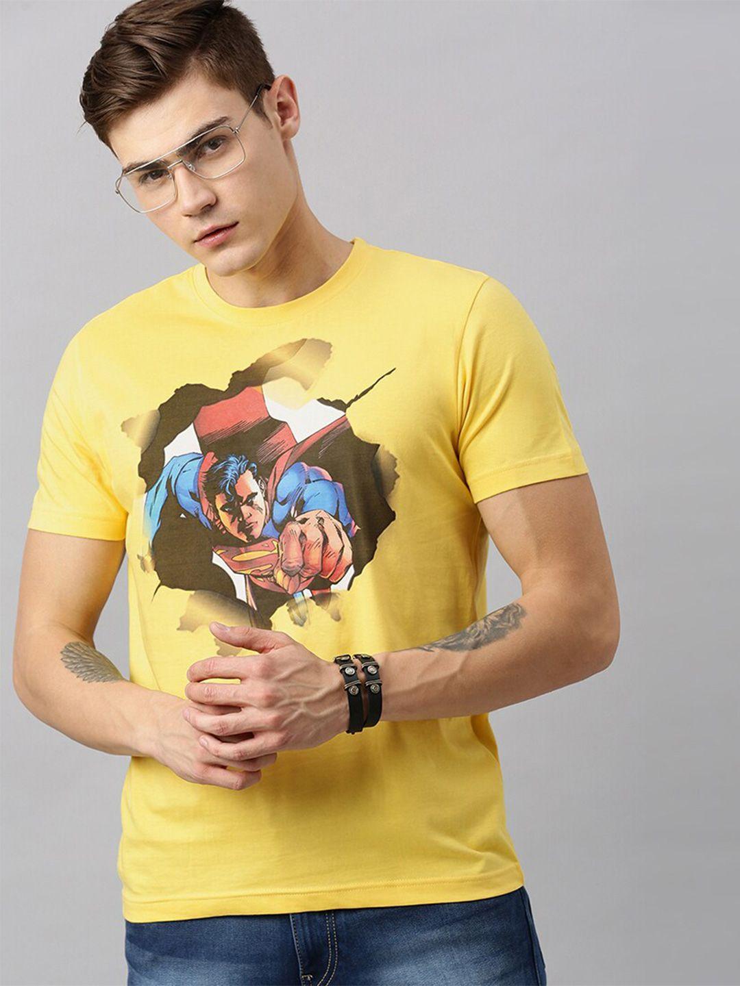 kook n keech superman men yellow superman printed round neck t-shirt