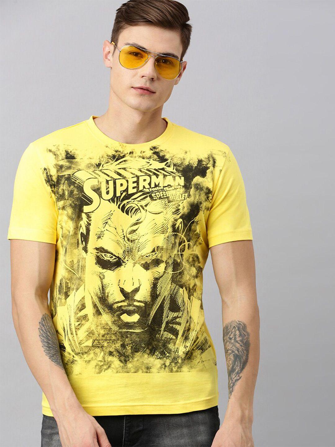 kook n keech superman men yellow superman printed round neck t-shirt