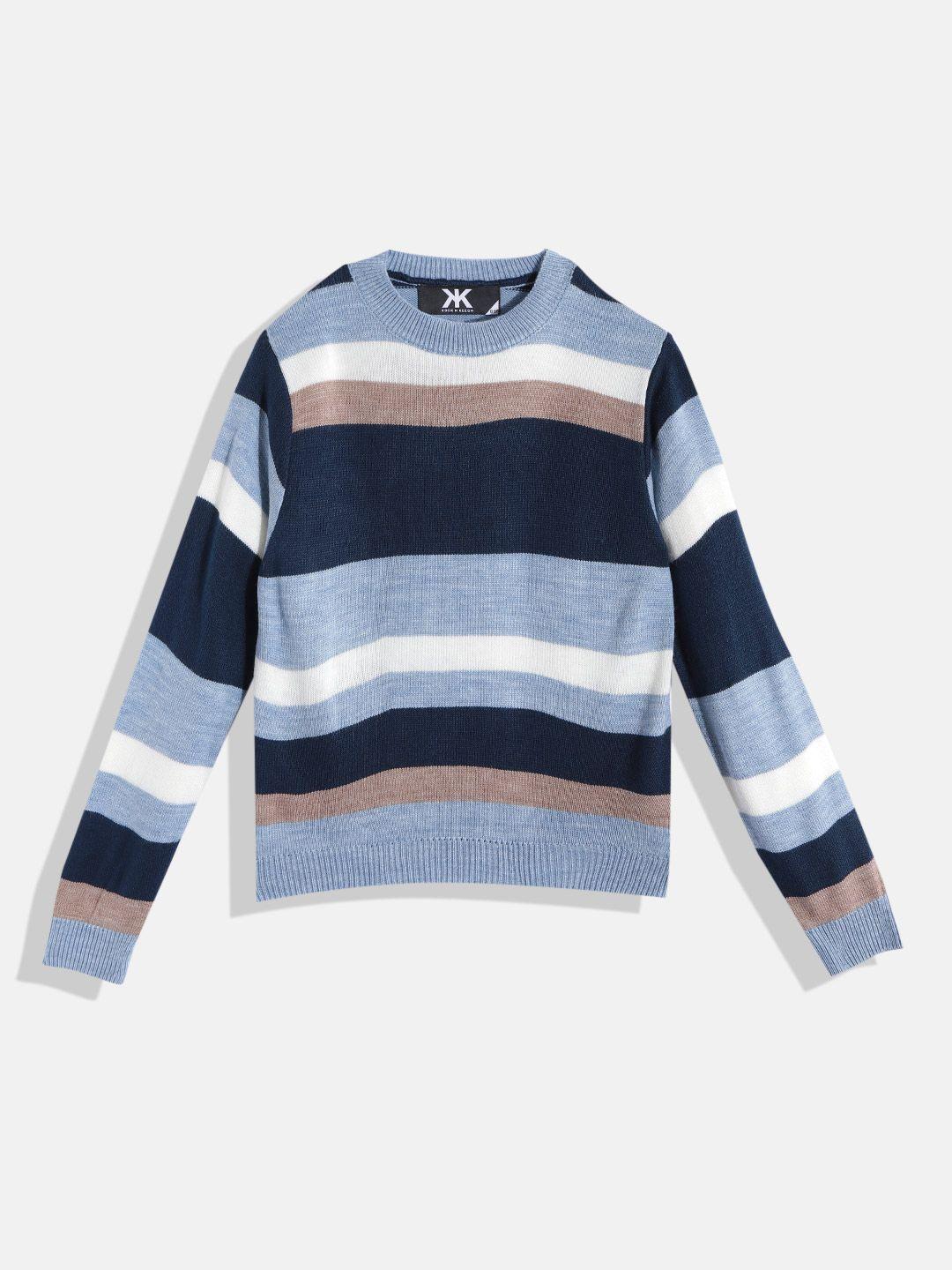 kook n keech teens boys blue & white striped pullover