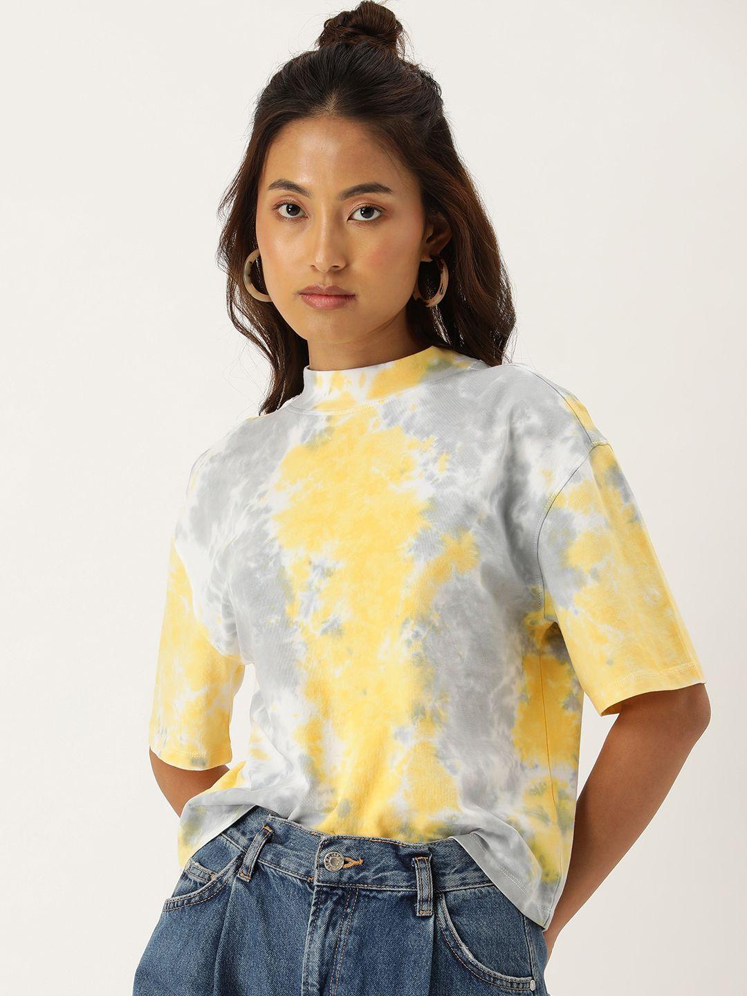 kook n keech tie & dye high neck drop-shoulder sleeves boxy pure cotton t-shirt