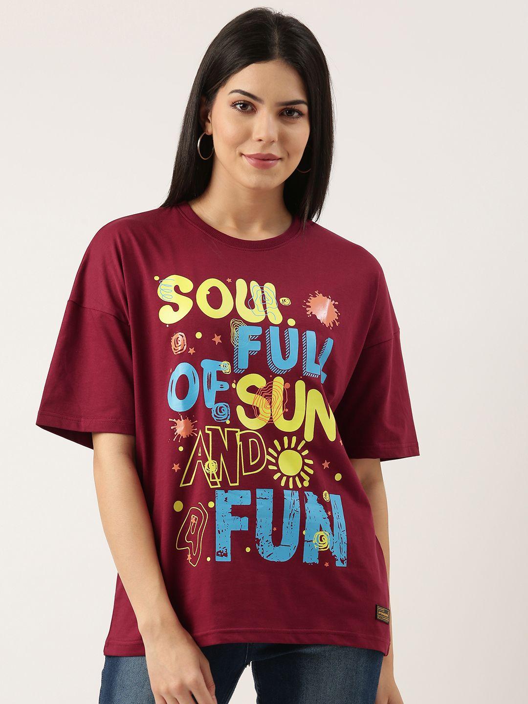 kook n keech typography printed drop-shoulder sleeves oversized pure cotton t-shirt