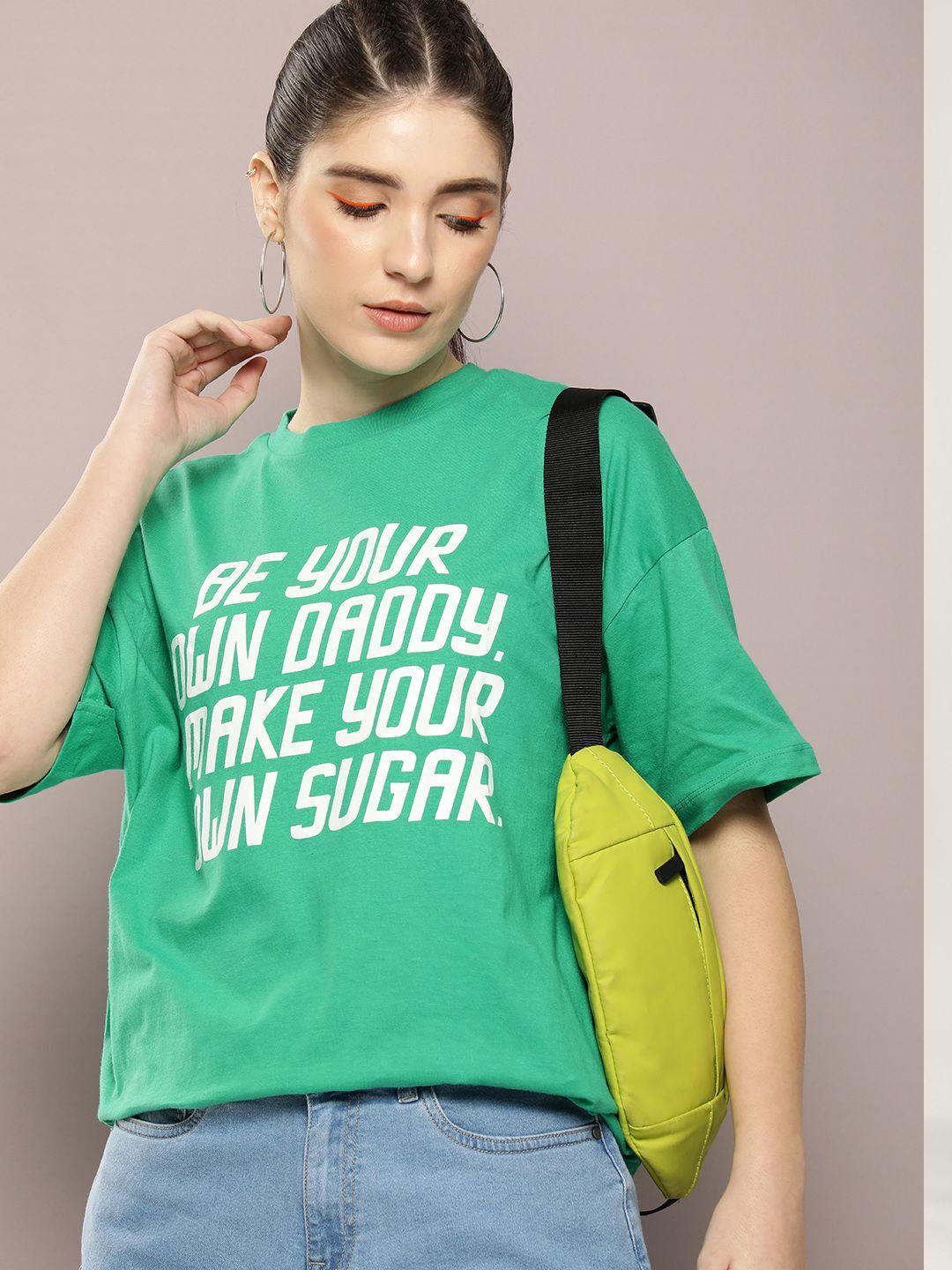 kook n keech typography printed drop-shoulder sleeves pure cotton oversized t-shirt