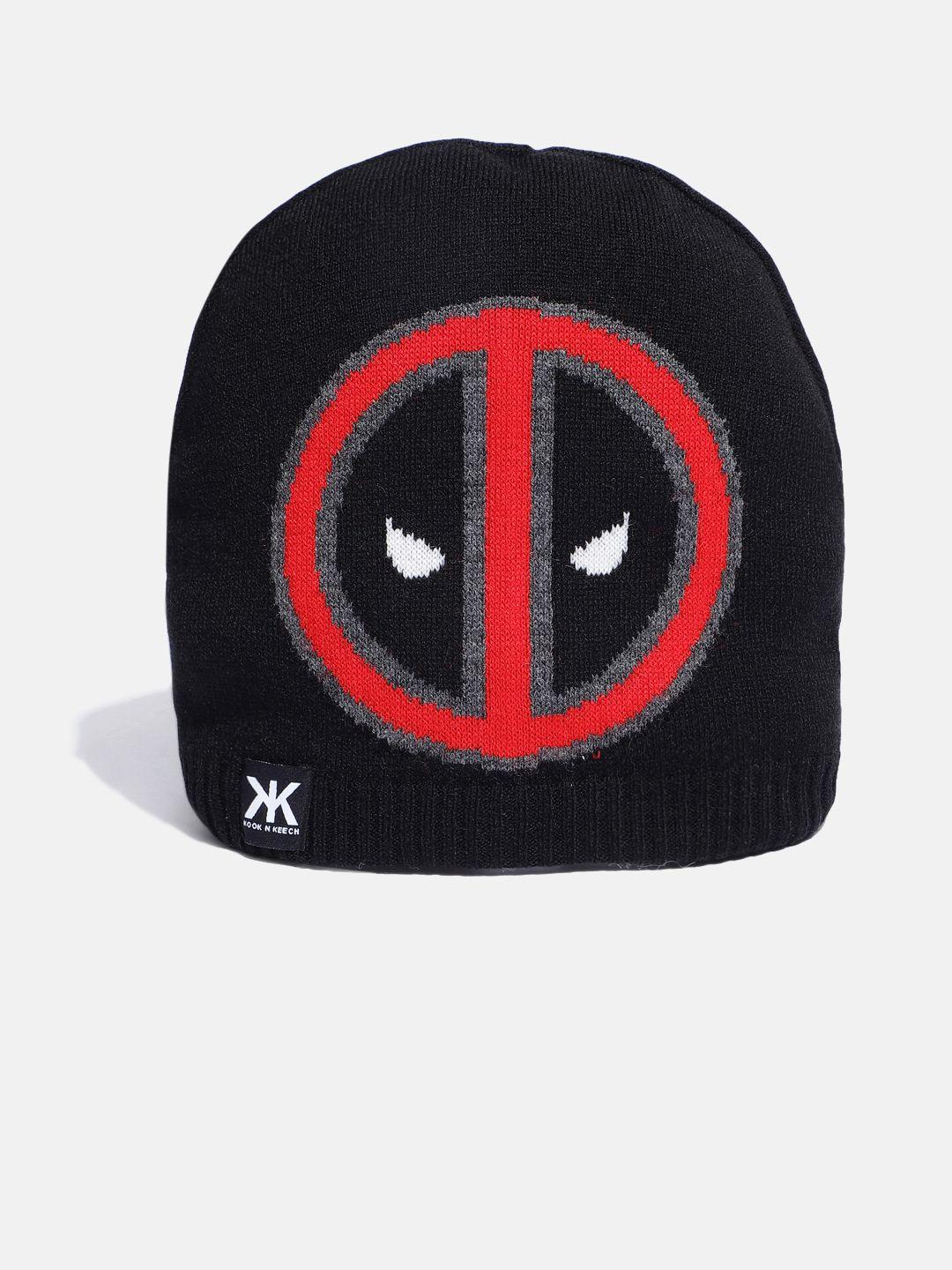 kook n keech unisex black reversible deadpool self design beanie