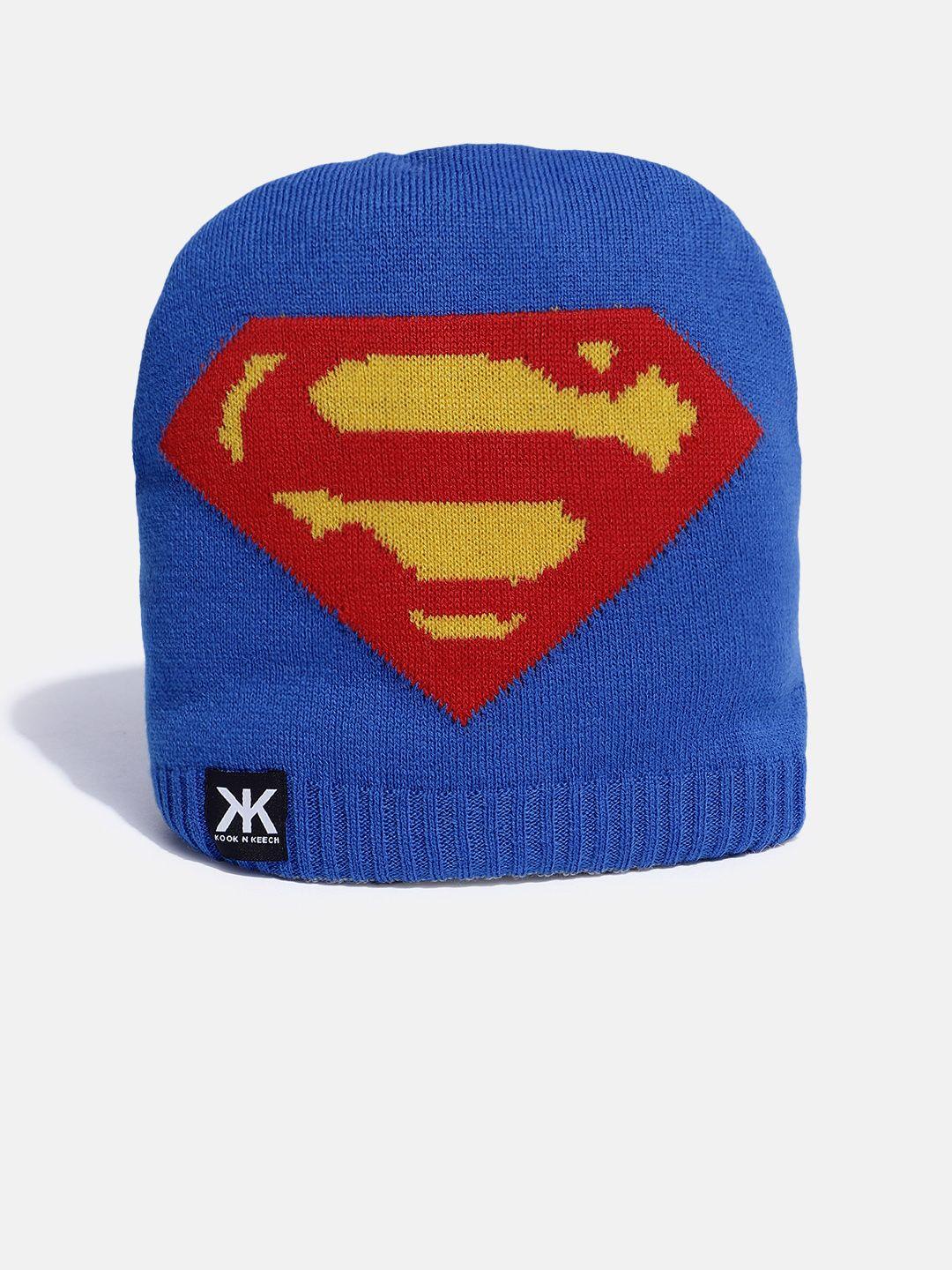 kook n keech unisex blue & grey reversible superman self design beanie