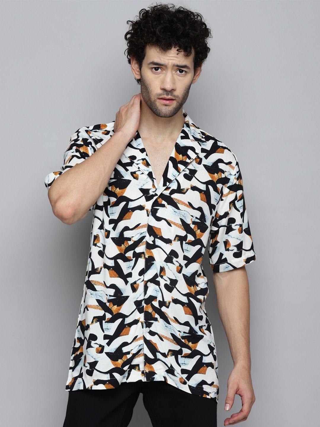 kook n keech white & black classic abstract printed casual shirt