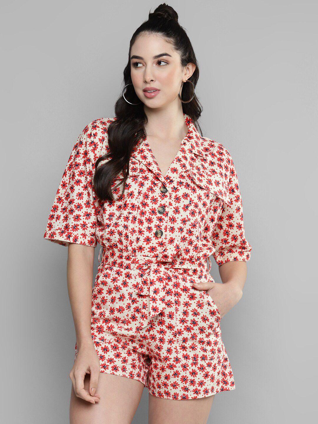 kook n keech white & red shirt collar printed jumpsuit