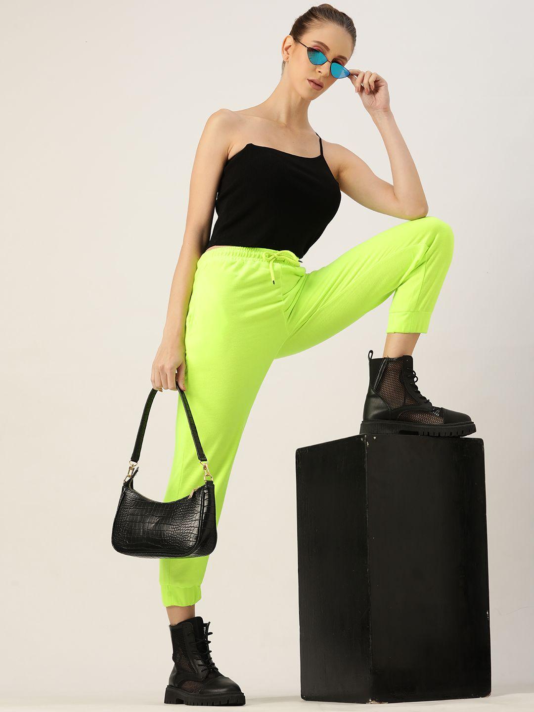 kook n keech women  fluorescent green solid cropped joggers