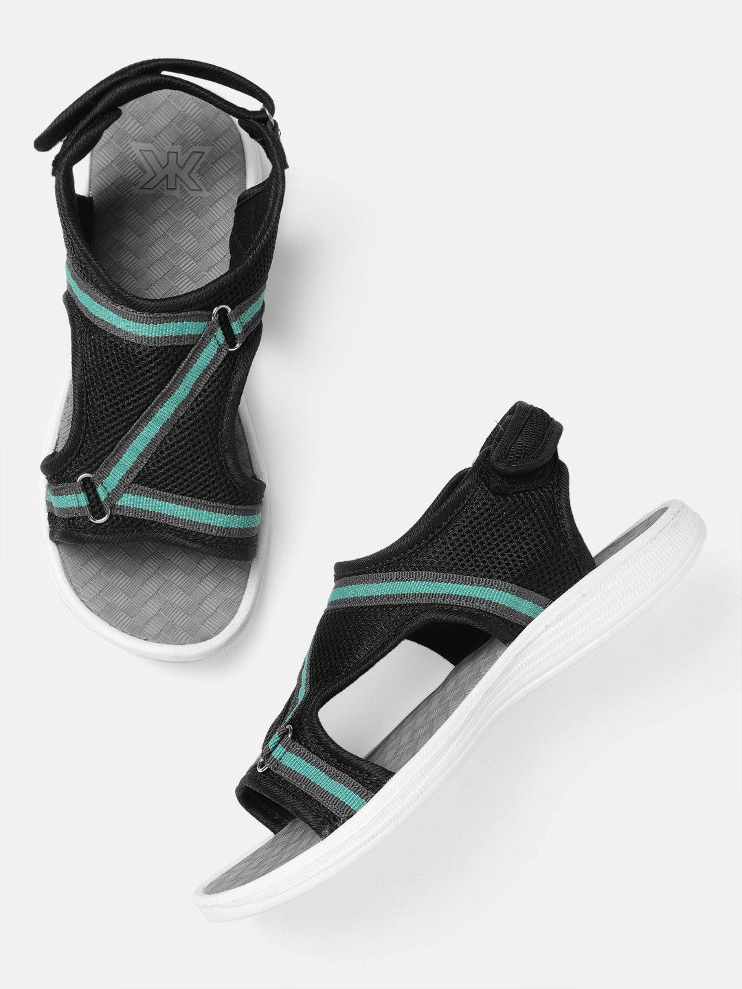 kook n keech women black & green solid sports sandals